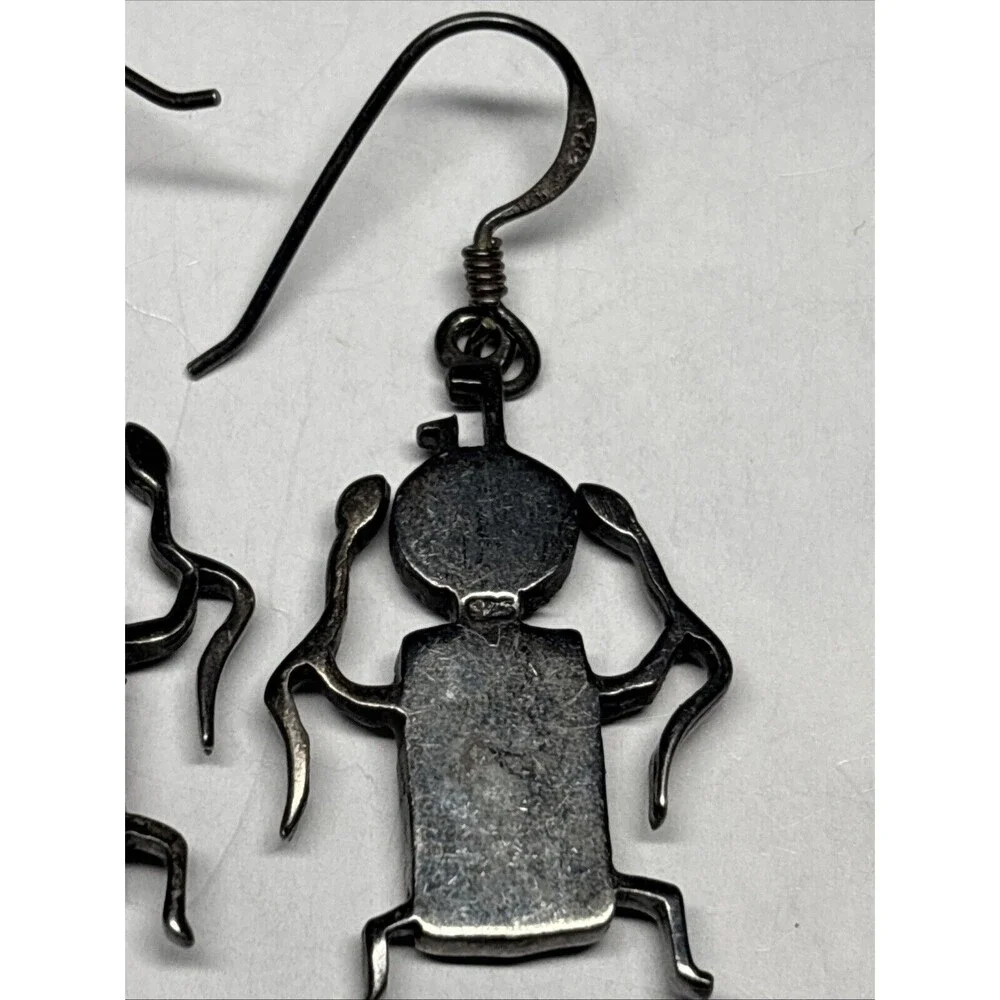 Vintage Rock Critters Sterling Silver 925 Designer Multi Inlay Dancer Earrings